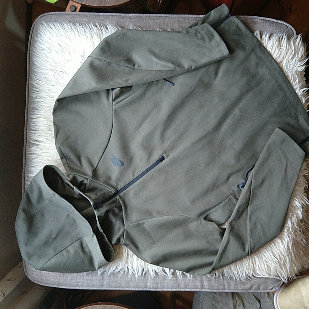 Nike Olive Hunter Green Pullover Hooded Side Vent Jacket with Pockets 1/4 Zip S